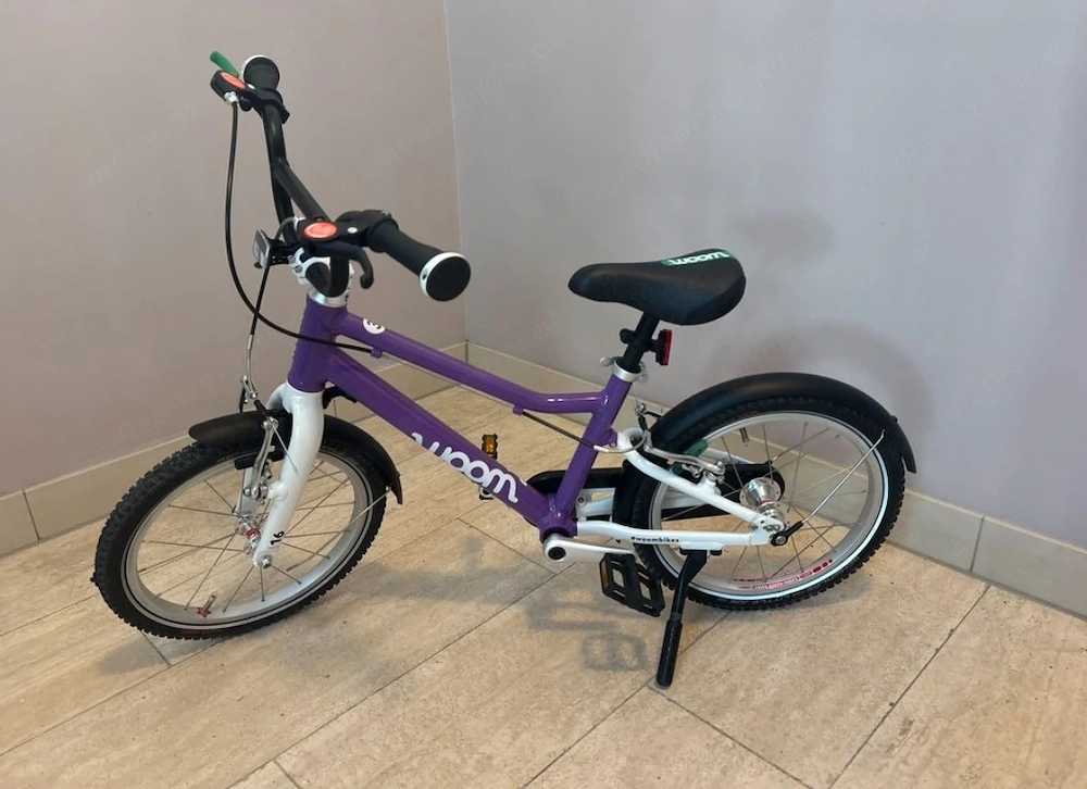  Woom 3 Rad lila purple mit Schutzblech und Fahrradständer 