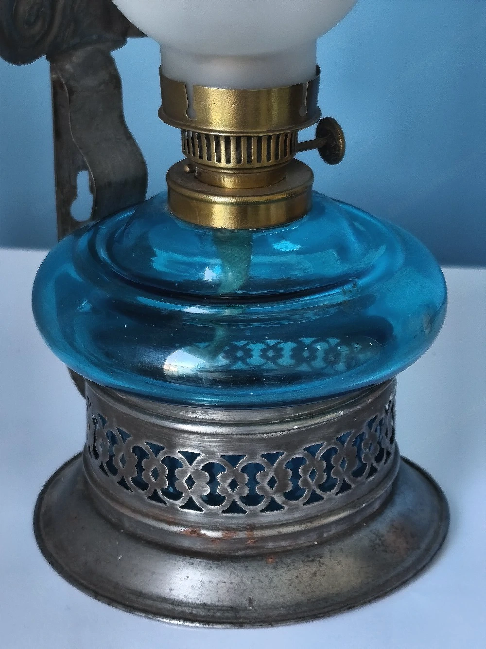 Alte oil lampe metal und glass vintage und collector 