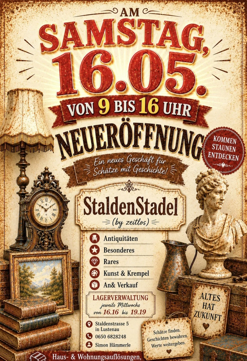 Antiquitäten,  Rares, Besonderes, Kitsch, Design, Kunst & Krempel - Eröffnung des StaldenStadels 