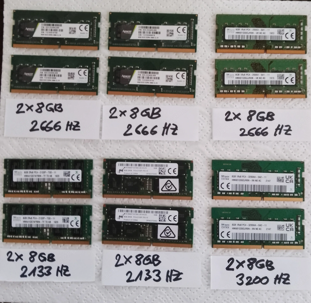 Ram,DDR 4, 8 GB,, 2133 HZ,2666HZ,3200 HZ