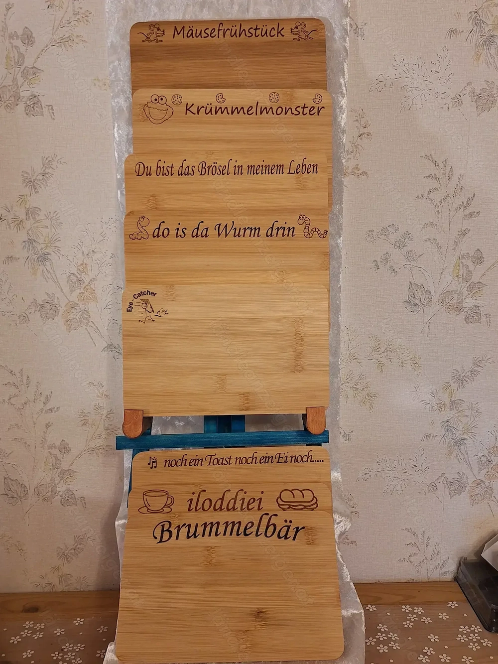 Bambus Frühstück-Jausen-Brotzeit-Brett mit gelaserten Sprüchen und Motiven