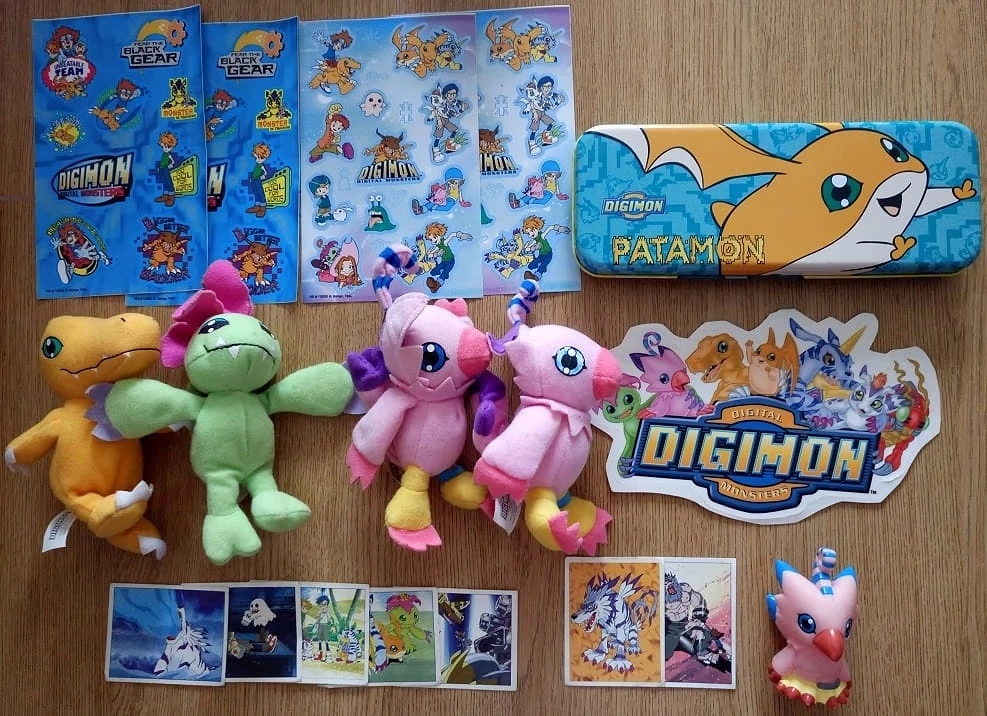 Digimon Vintage Sammler Set (2000 2001) - Patamon Metallbox, Mc Donalds Plüschis, Sticker