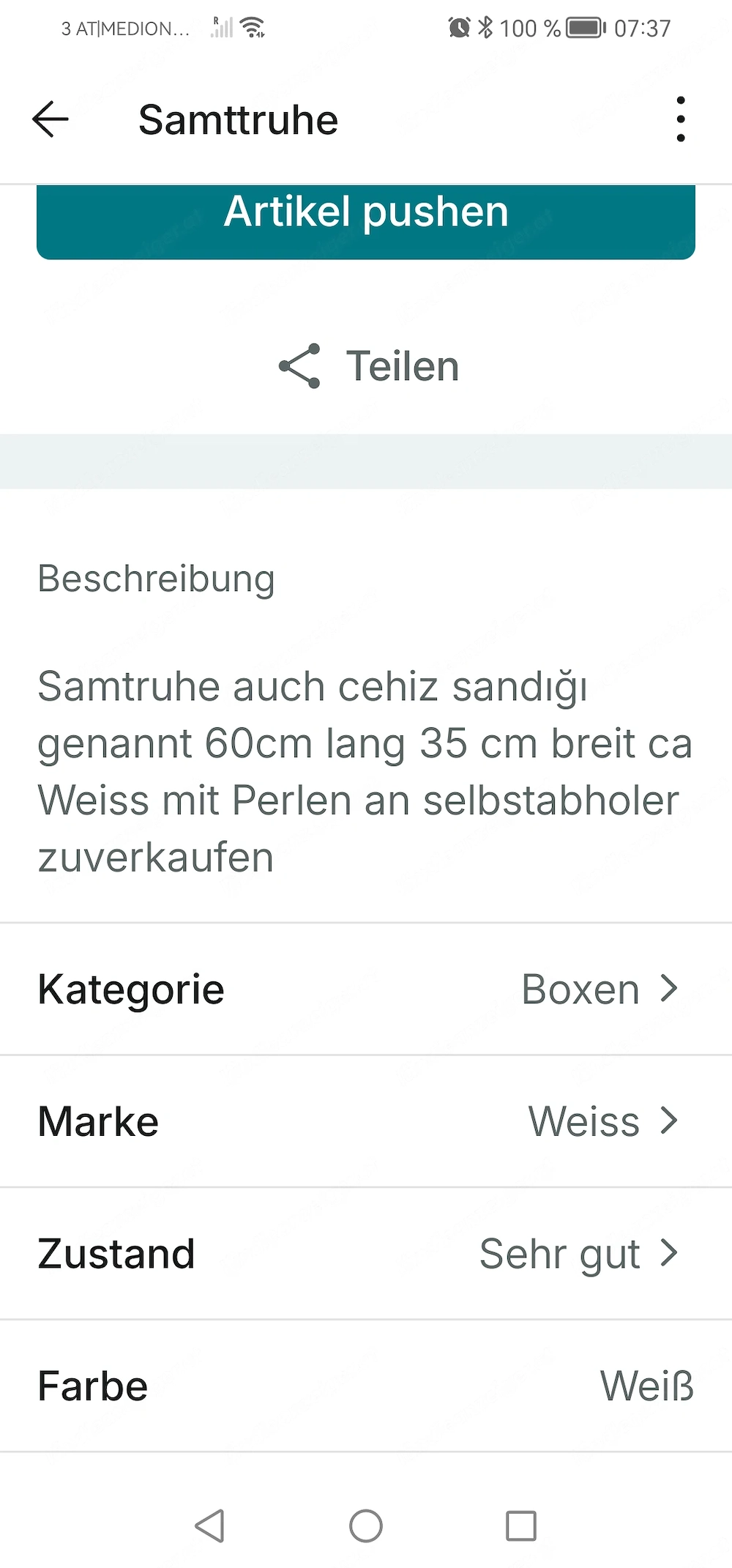 Samtruhe mit Perlen bestickt 