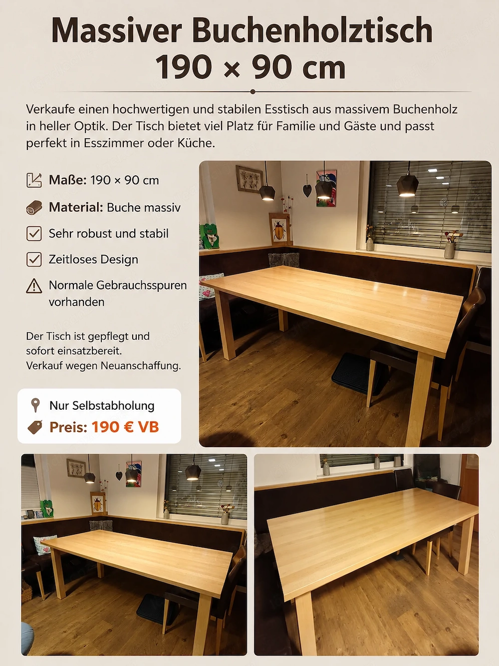 Massiver Buchenholztisch