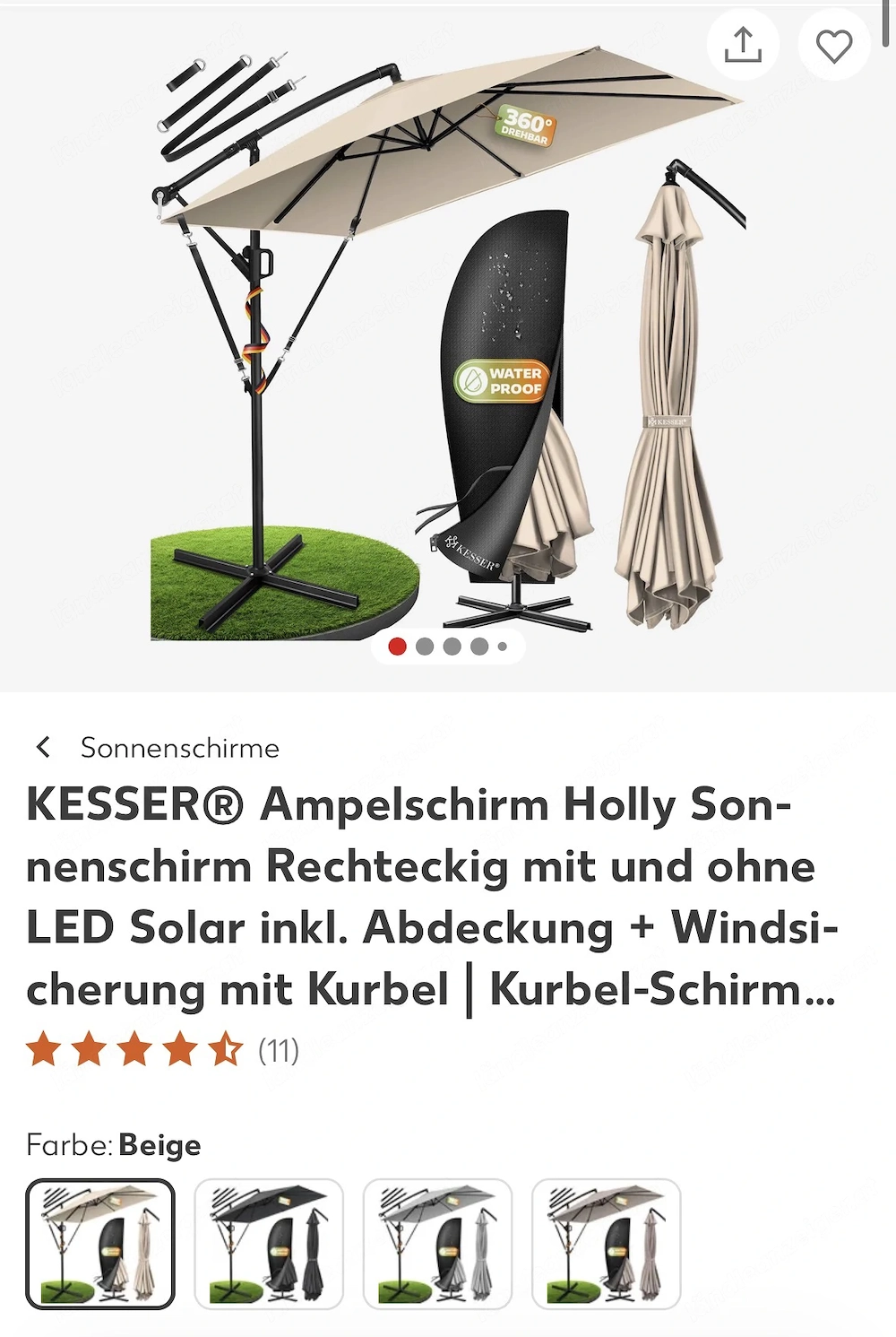 Ampel-Sonnenschirm -Kurbel-Schirm  NEU