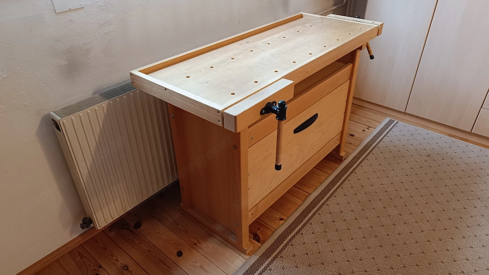 Werktisch, Hobelbank, Vollholz, 125x50x84cm (L,B,H)