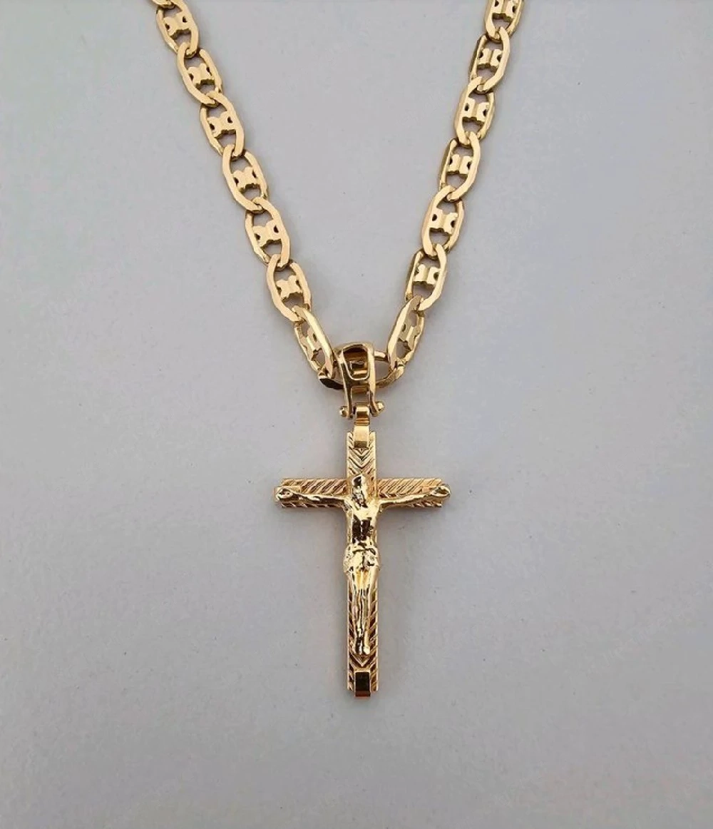 Goldkette 750 Gold 18K Halskette Anhänger Kreuz Herren
