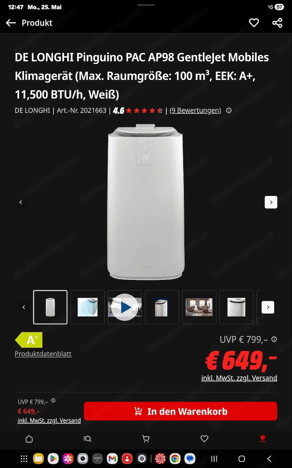 Klimagerät De Longhi Pinguino PAC AP98 