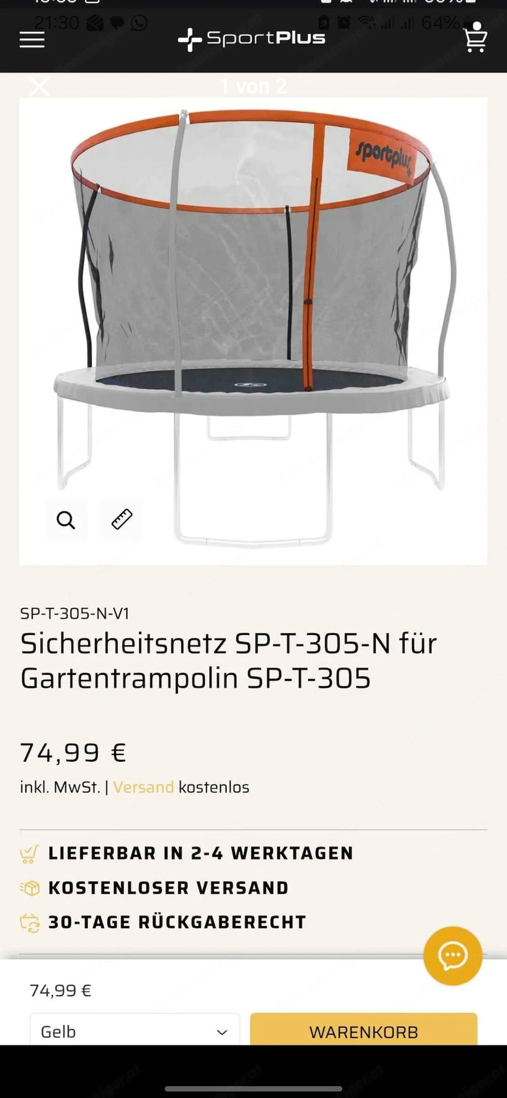 Trampolin-Sicherheitsnetz 305 cm