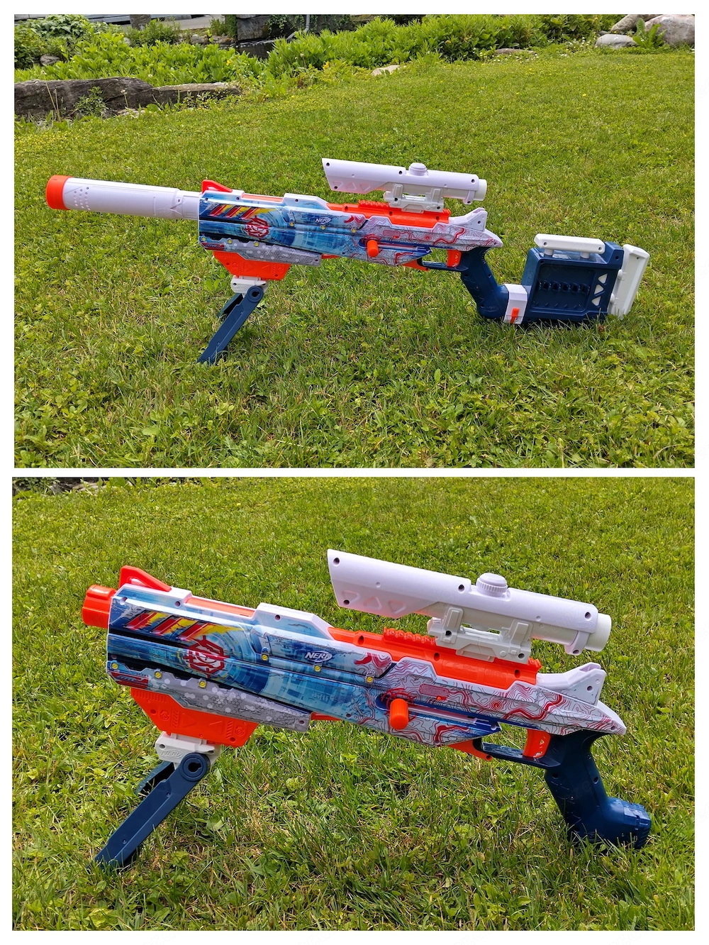 Nerf mit Standfuß und Zielrohr