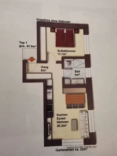 2 Zimmer 46 m  Wohnung mit Garten in Gisingen