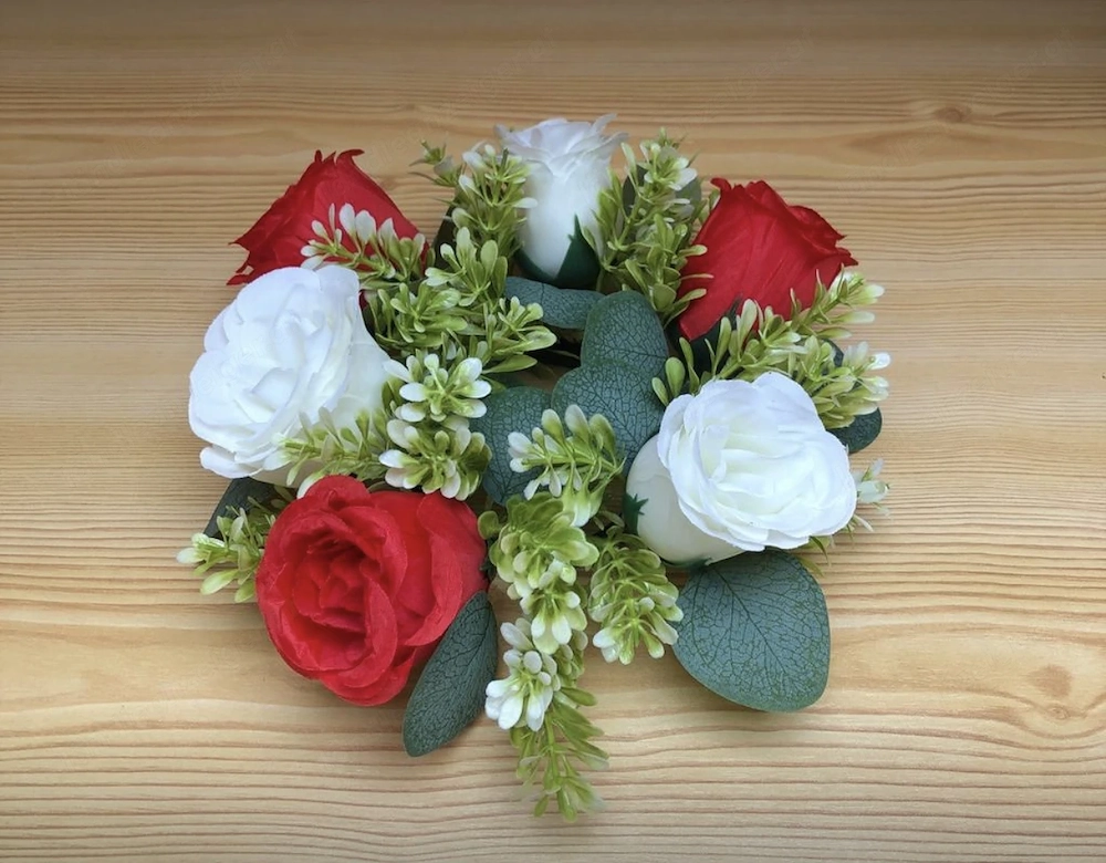 6x Weiß-roter Rosenring