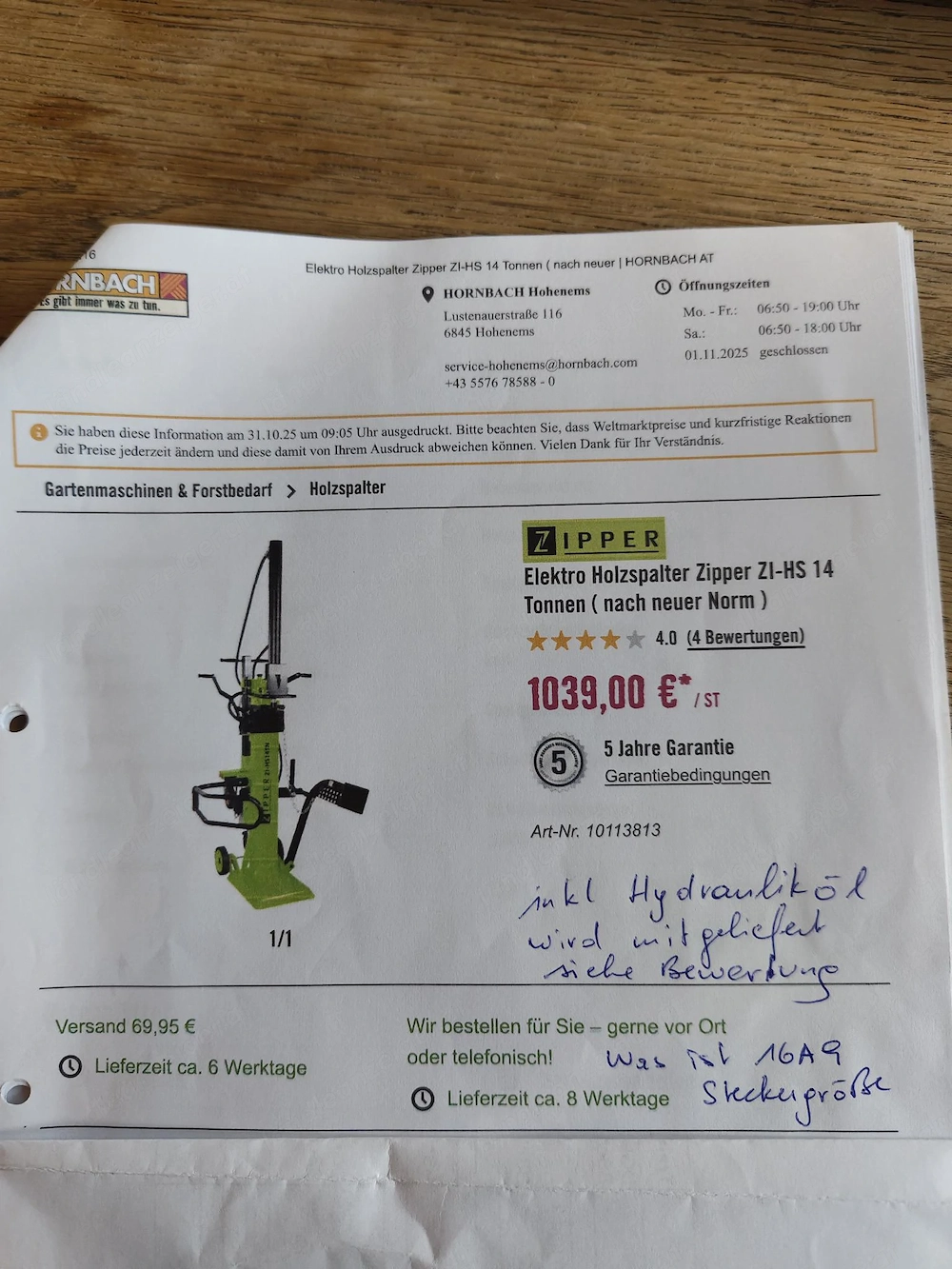 Holzspalter  elektro Zipper ZI-HS 14 Tonnen
