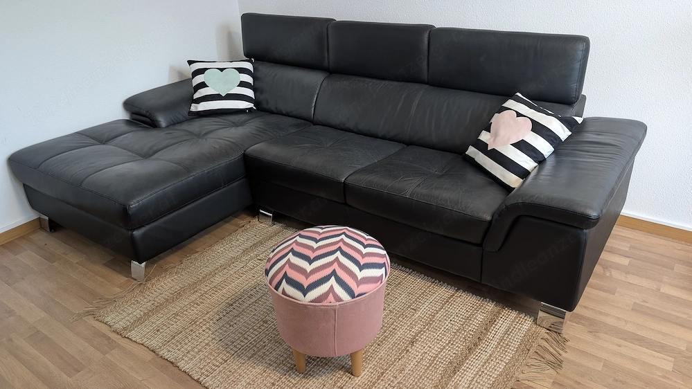 Wohnlandschaft Couch Sofa Leder Schwarz TOP Zustand