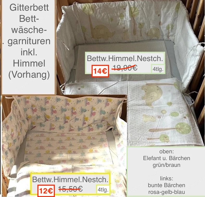 Gitterbettgarnitur Babywippe Himmelstange