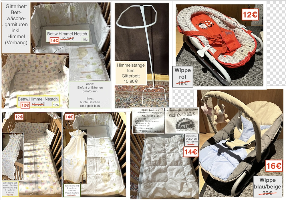 Gitterbettgarnitur Babywippe Himmelstange