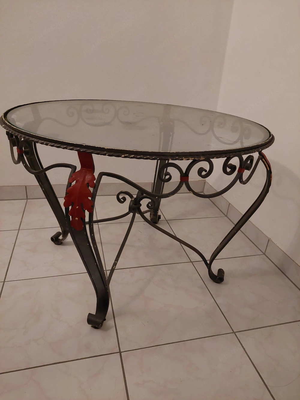 Wohnzimmertisch mit Glasplatte aus Schmiedeeisen 