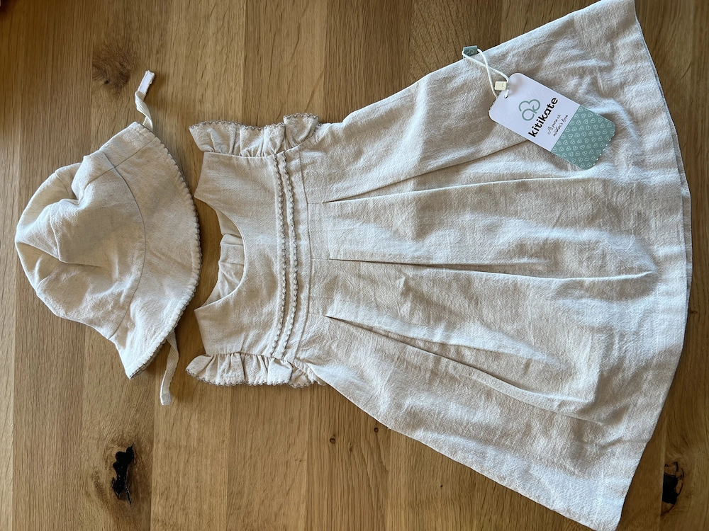 Sommerkleid mit Sonnenhut, Beige, Größe 74-80