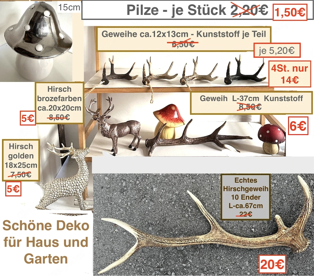 Gehörn Reh Kunststoff, Hirsch Geweih Deko-Pilze 
