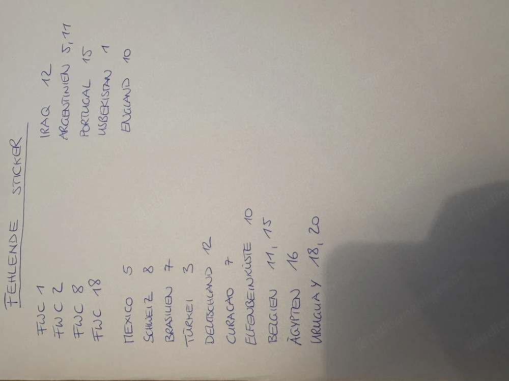 Panini Sticker WM26 Tausch