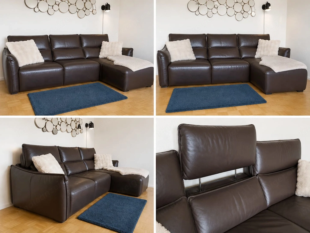 Ledercouch dreiteilig, L-förmig