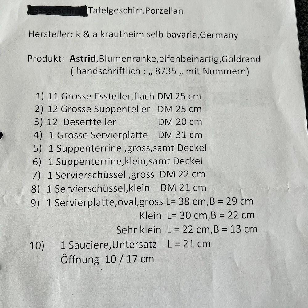 Tafelservice k&a Krautheim Selb Bavaria zu verkaufen