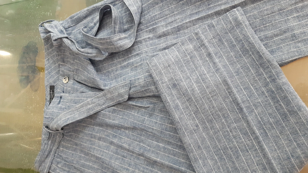 hose damen marke sa. hara gr. 40 blau-weiss meliert leinen baumwolle m. gürtel