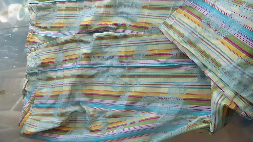 hose damen markenzeichen abgetrennt gr. 40 satin gestreift mit paisley relief hellblau