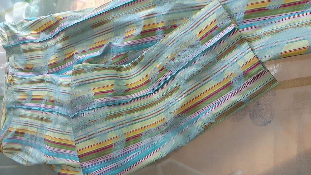 hose damen markenzeichen abgetrennt gr. 40 satin gestreift mit paisley relief hellblau