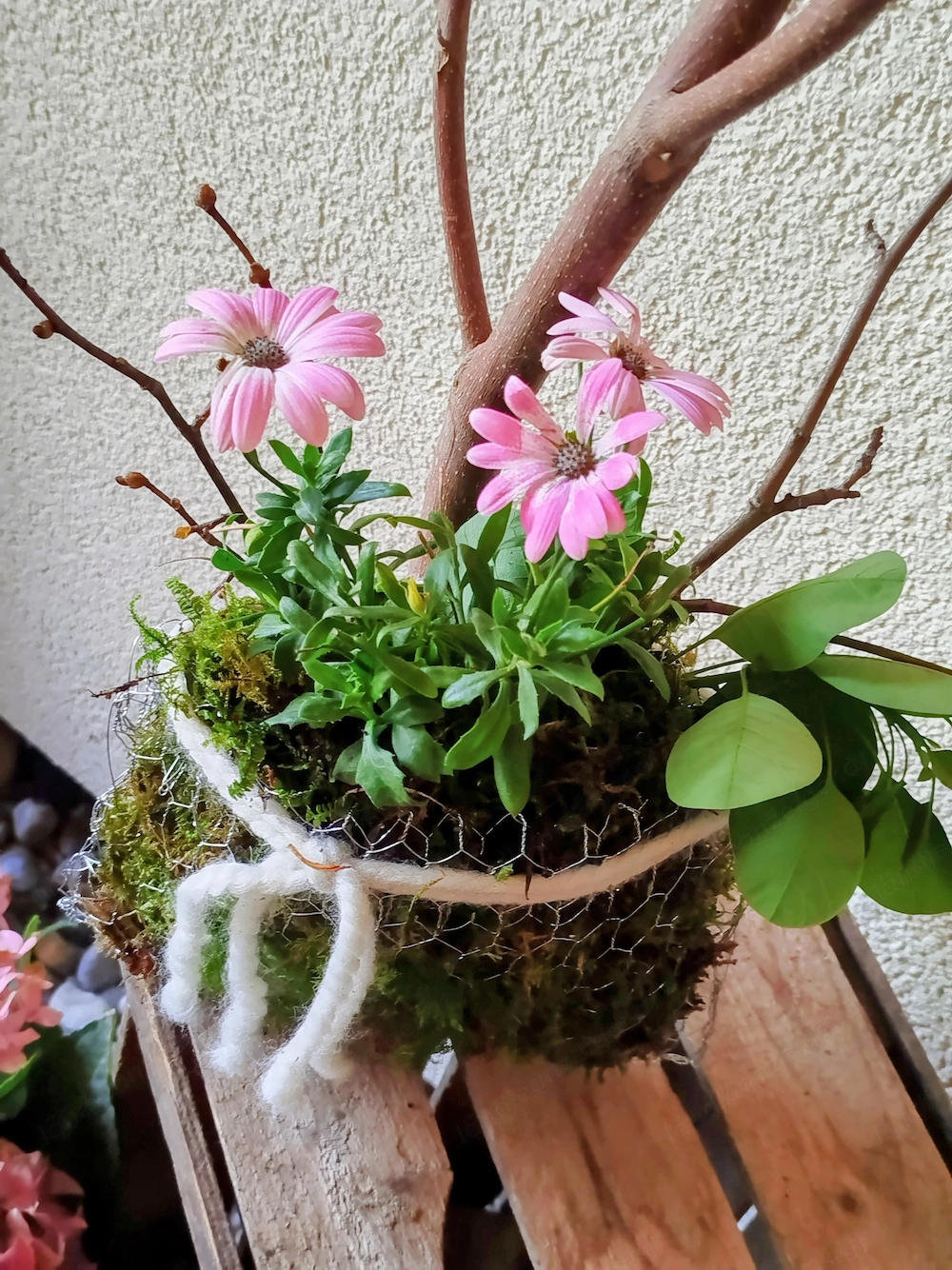Deko Drahttasche mit Blumen neu