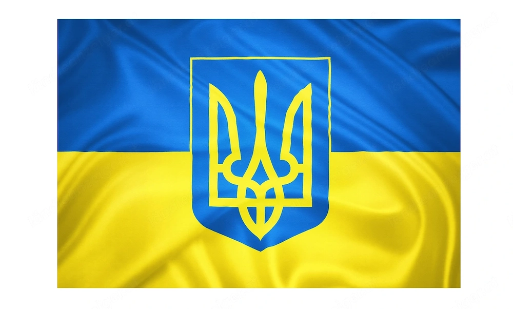 Ukraine Fahne 112x75 im Tunnel gen ht f r Fahnenstock mit Symbol