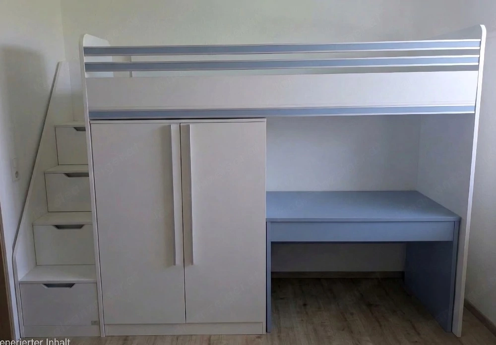 Hochbett mit Kleiderschrank u. Schreibtisch