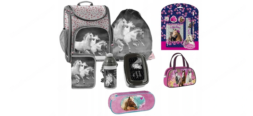 Artikel: Horse school bag knapsack school bag XXL set pencil bag girls Hochwertiger Artikel aus unse
