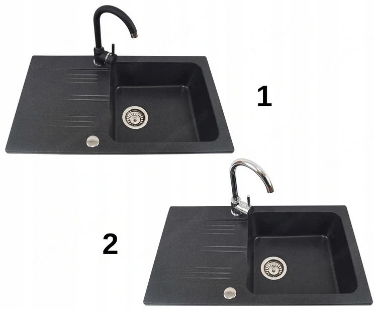 Artikel: Granite sink + mixer tap + siphon black XXL set Hochwertiger Artikel aus unserem Online-Sho