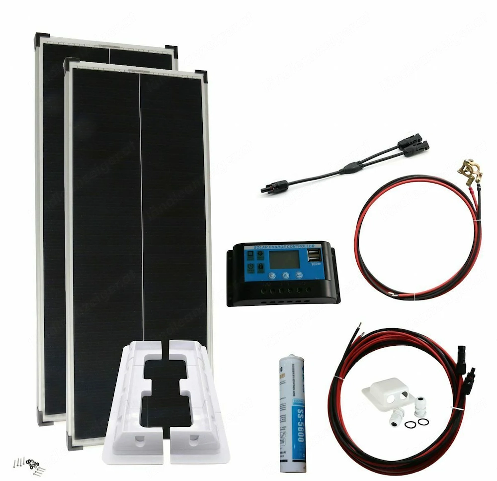 Komplettpaket Solarpanel 200 Watt Solaranlage fuer Camper Wohnwagen Wohnmobile