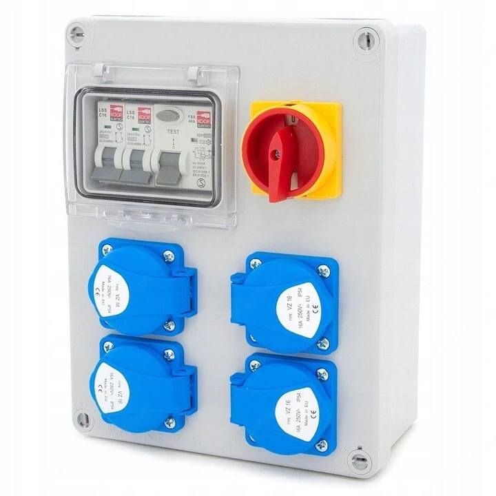 Elektro Wandverteiler 4x230V mit Hauptschalter Baustrom Kasten