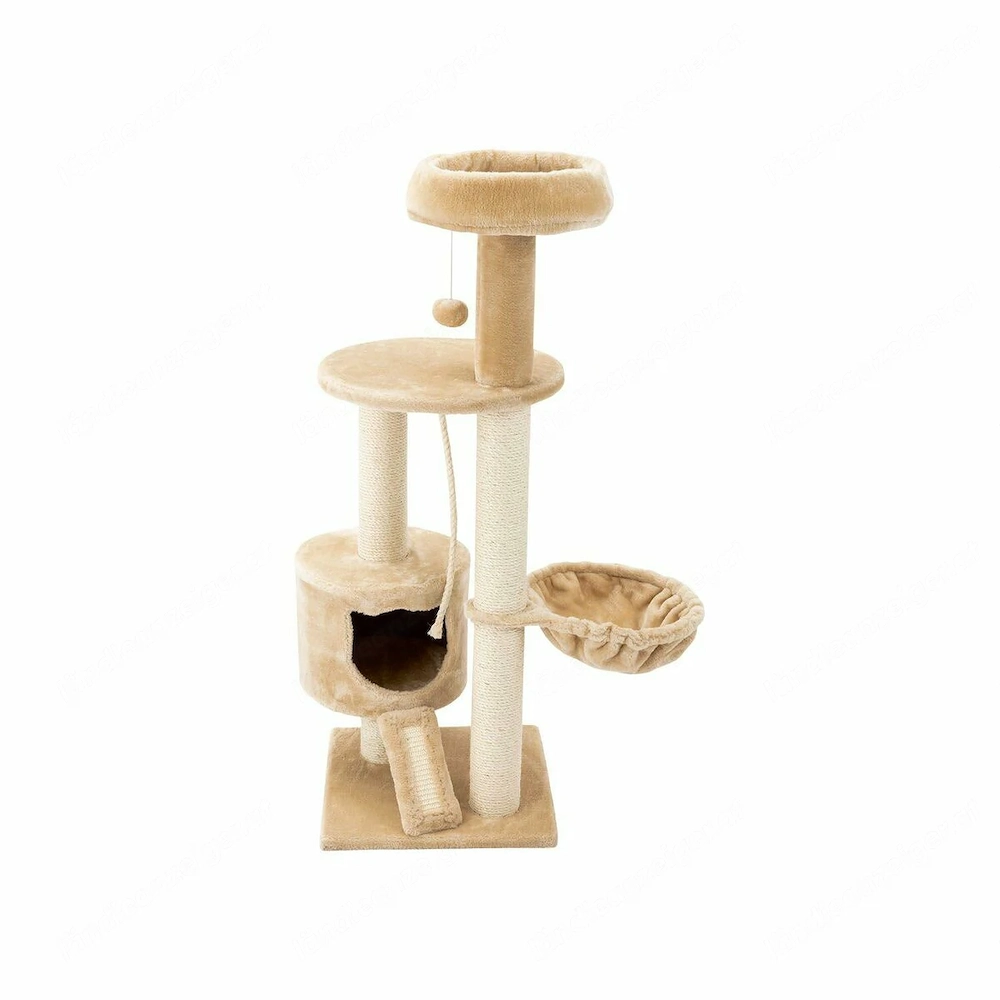 ZOOFARI Katzenkratzbaum mit Haengematte aus Sisal und Pluesch