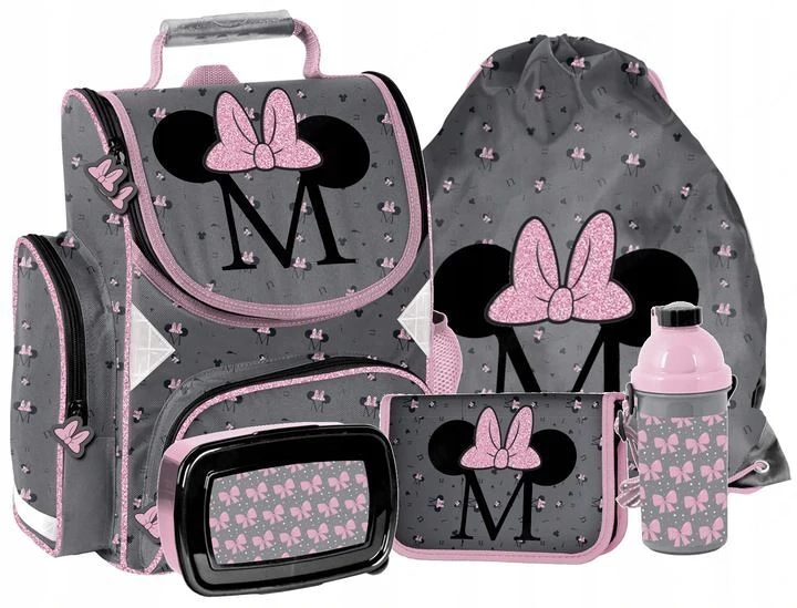 Artikel: Minnie Mouse School Bag Satchel School Bag 5 Piece Set Pencil Bag Girls Grey Hochwertiger A