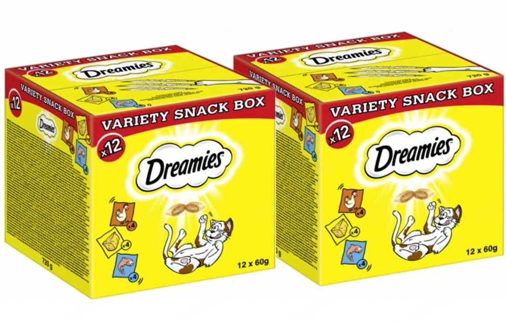 Artikel: Dreamies Cat Treats Mixbox Cat Snacks Chicken Beef Salmon Cheese 24x60g Hochwertiger Artike
