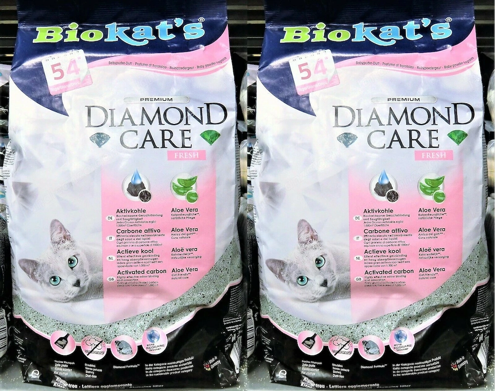 2 x 8 Liter Aloe Vera Biokat s Diamond Care Fresh Katzenstreu mit Aktivkohle