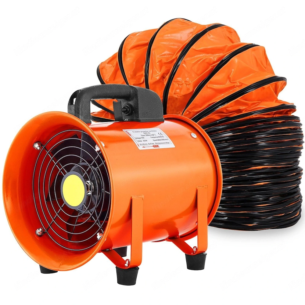 Bauluefter 230W Axialventilator 2800 U min Axialgeblaese Windmaschine mit 10 Meter PVC Schlauch 1500