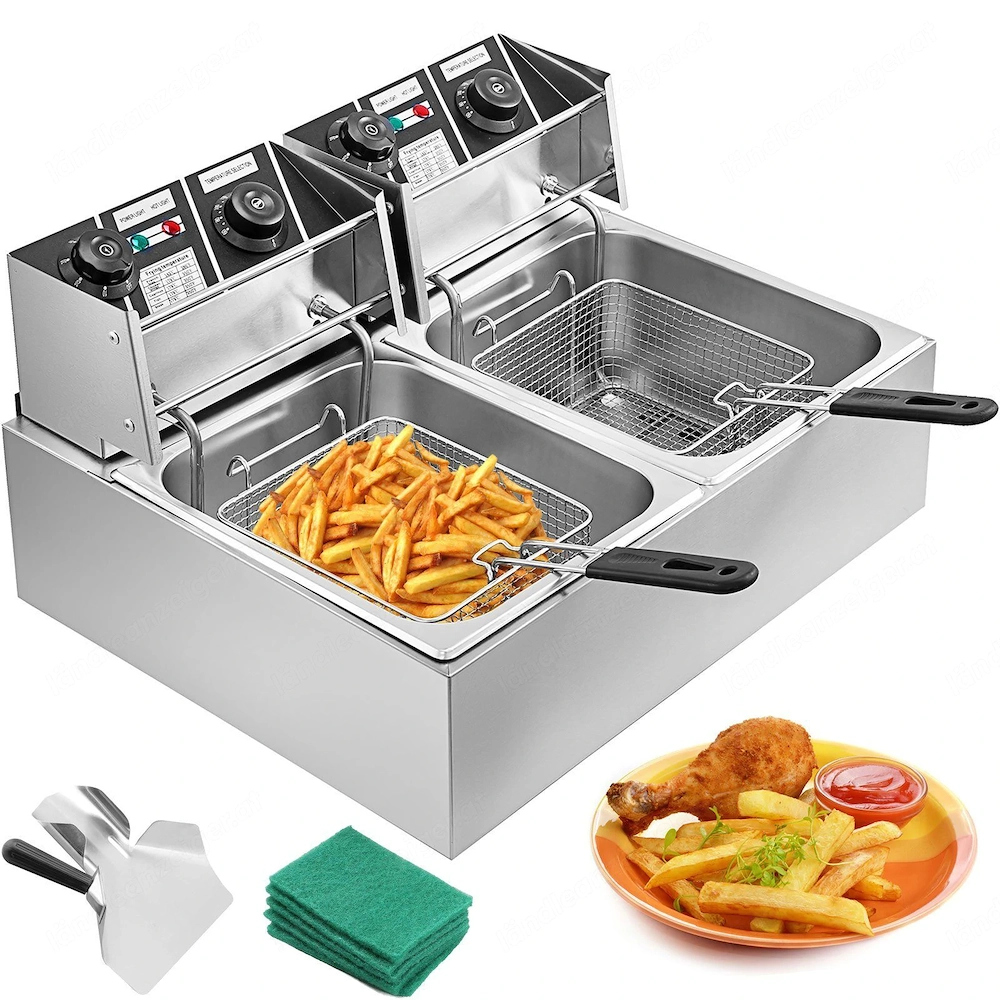Artikel: Fritteuse Imbiss Twin Elektro Fritteuse 2x10l 5000W 220V Restaurant Foodtruck Bistro Hochwe