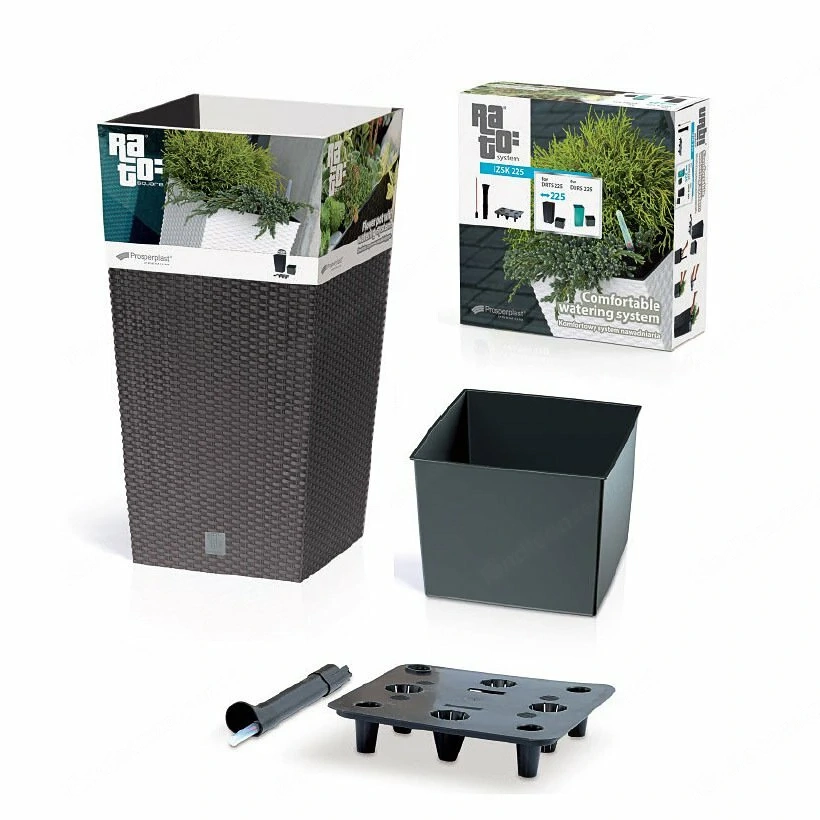 ANGEBOT Rattan Blumentopf Blumenkasten mit Fuessen Blumenkuebel mit System zur Bewaesserung Farbwahl