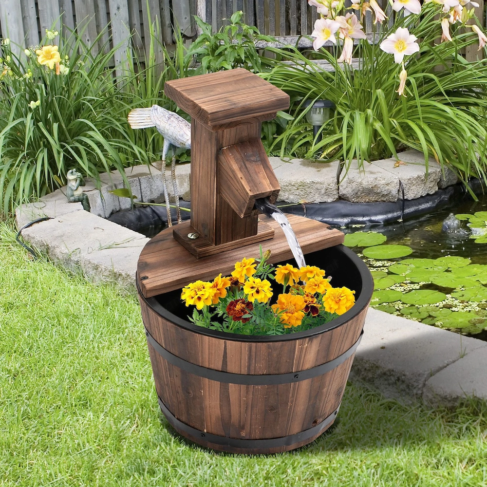 Artikel: Gartenbrunnen Wasserspiel Zierbrunnen Springbrunnen Fassbrunnen Holz Hochwertiger Artikel a