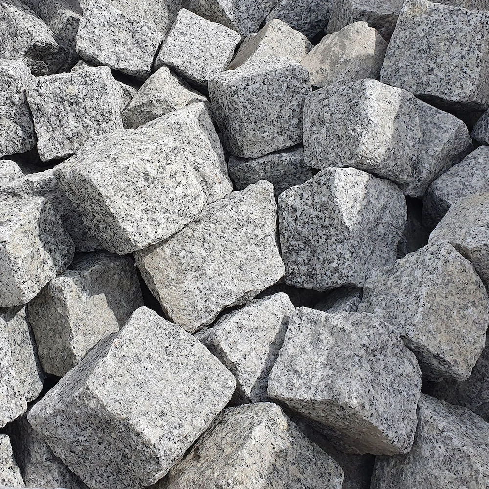 Artikel: Granite paving stones 1 ton natural stone 9 11 gray DIN EN 1342 - 1000 kg Hochwertiger Arti