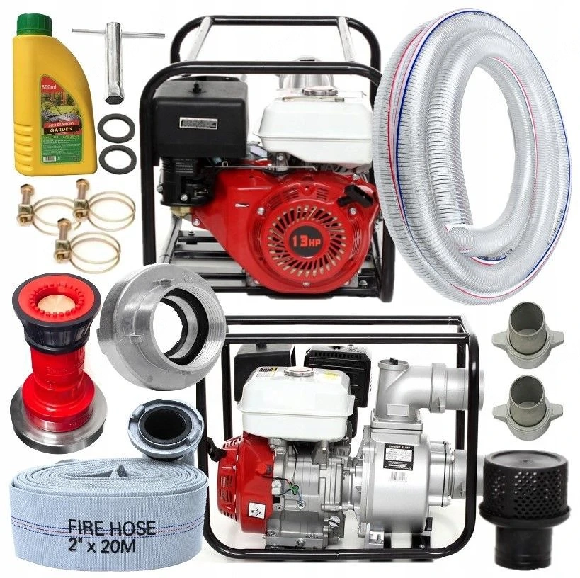 Benzin Pumpe Gartenpumpe Wasserpumpe 600l min XXL Starter Set mit Feuerwehschlauch