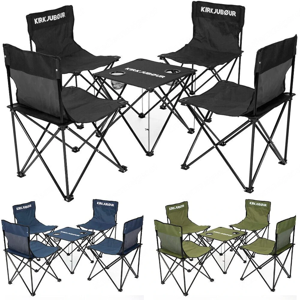 Camping Outdoor 5er Set Campingstuehle mit Tisch Stahl 4 Stuehle 1 Tisch