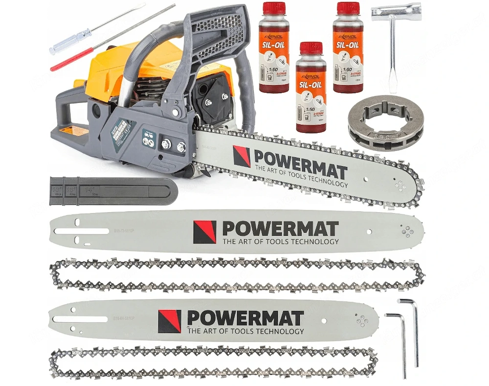 Benzin Kettensaege Motorsaege im XXXL Starter Set mit 18er 16er Schwert 6PS