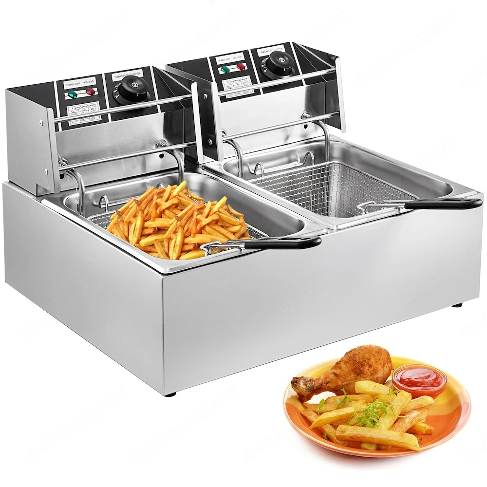 Artikel: Fritteuse Imbiss Twin Elektro Fritteuse 2x6l 5000W 220V Restaurant Foodtruck Bistro Hochwer