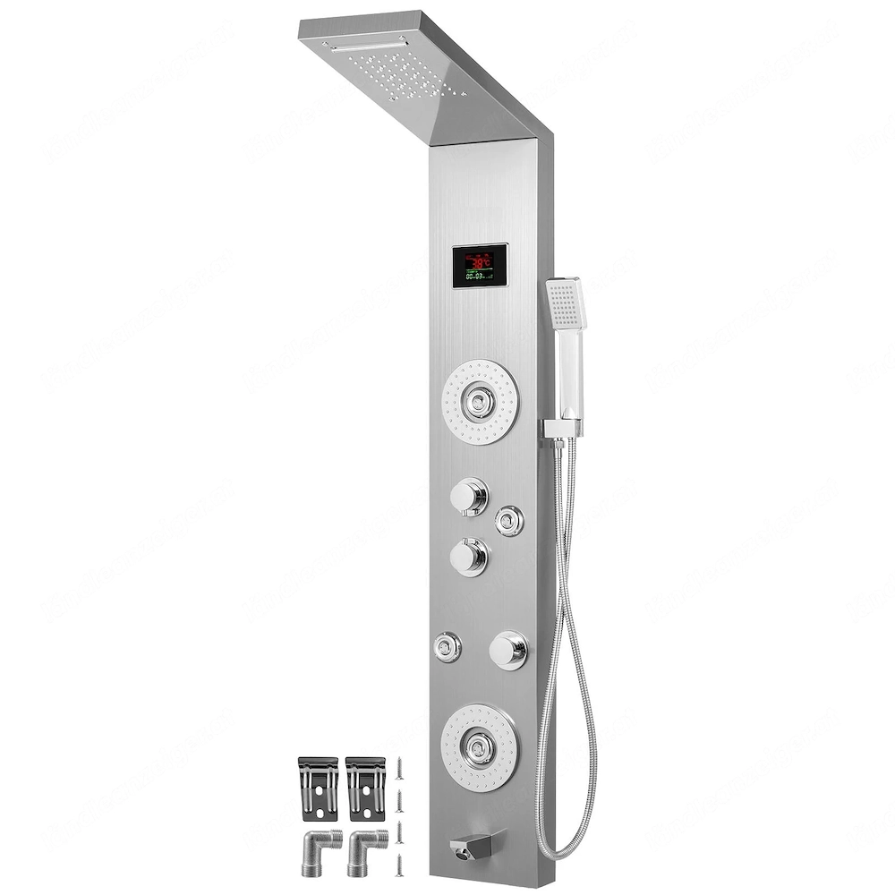 Artikel: LED Duschpaneel 6 in 1 Edelstahl Duschpaneelsysteme Verstellbare Massageduesen Silberner Sp